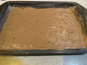 Chocolate Zucchini Space Cake Evenly Spread Batter